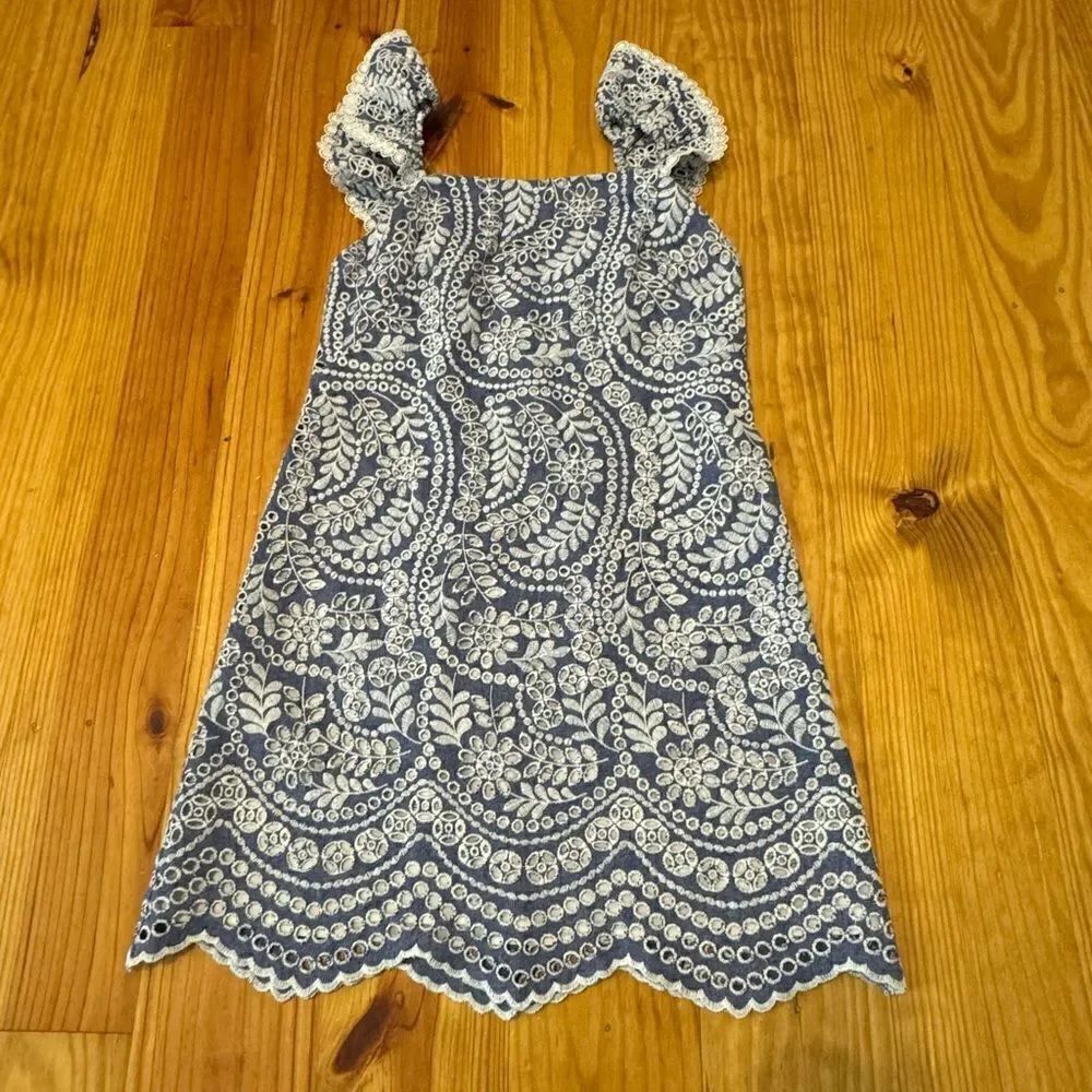 Alice + Olivia Womens SZ 4 Honor Flutter Sleeve Embroidered Chambray Tunic Dress - Picture 4 of 14